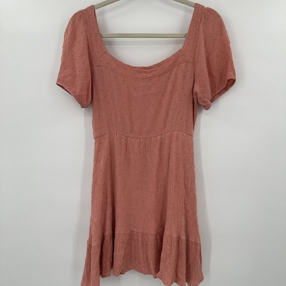 Altar'd State Pink Dot Textured Off Shoulder Short Sleeve Mini Dress Size Small‎ - Picture 5 of 6